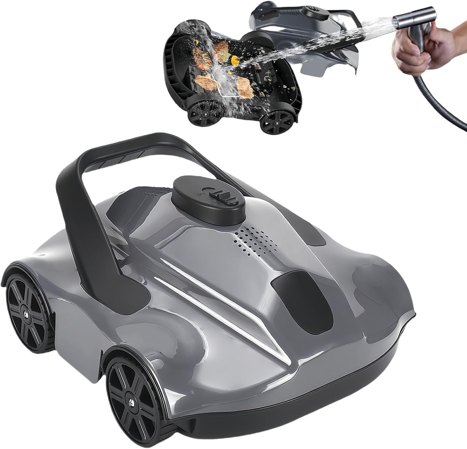 Cordless Robotic Pool Cleaner, 130 Minutes Duration, Portable Automatic Vacuuming, for Above Ground Pools Up to 1076 Sq. Ft., Self Parking, Pool Vacuum (White/Gray),Grey