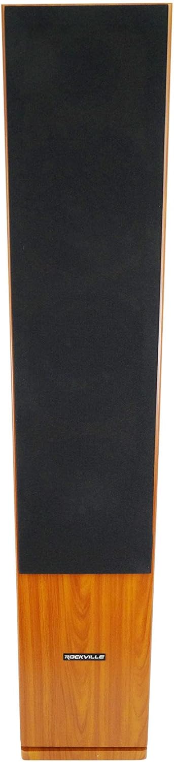 Rockville RockTower 68C Passive Tower Speaker, 8 Ohm, Classic Wood Grain, 500W Peak, 3-Way, Dual 6.5