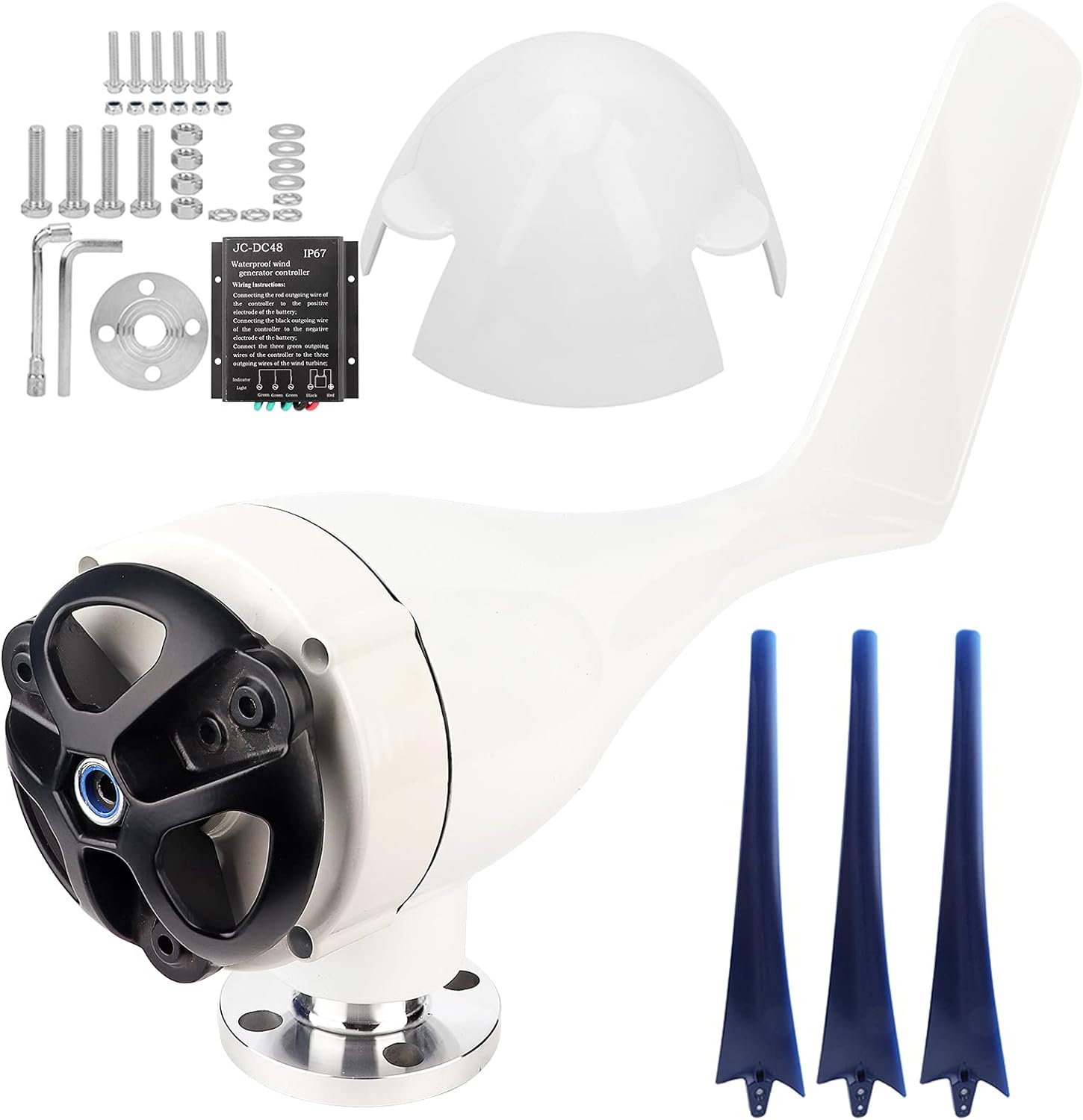 3 Blades Wind Generator, Small Wind Generator, 800W 3 Blades Wind Turbines Kit, with 3-phase AC Permanent Magnet Synchronous, Electricitygenerator (Blue)