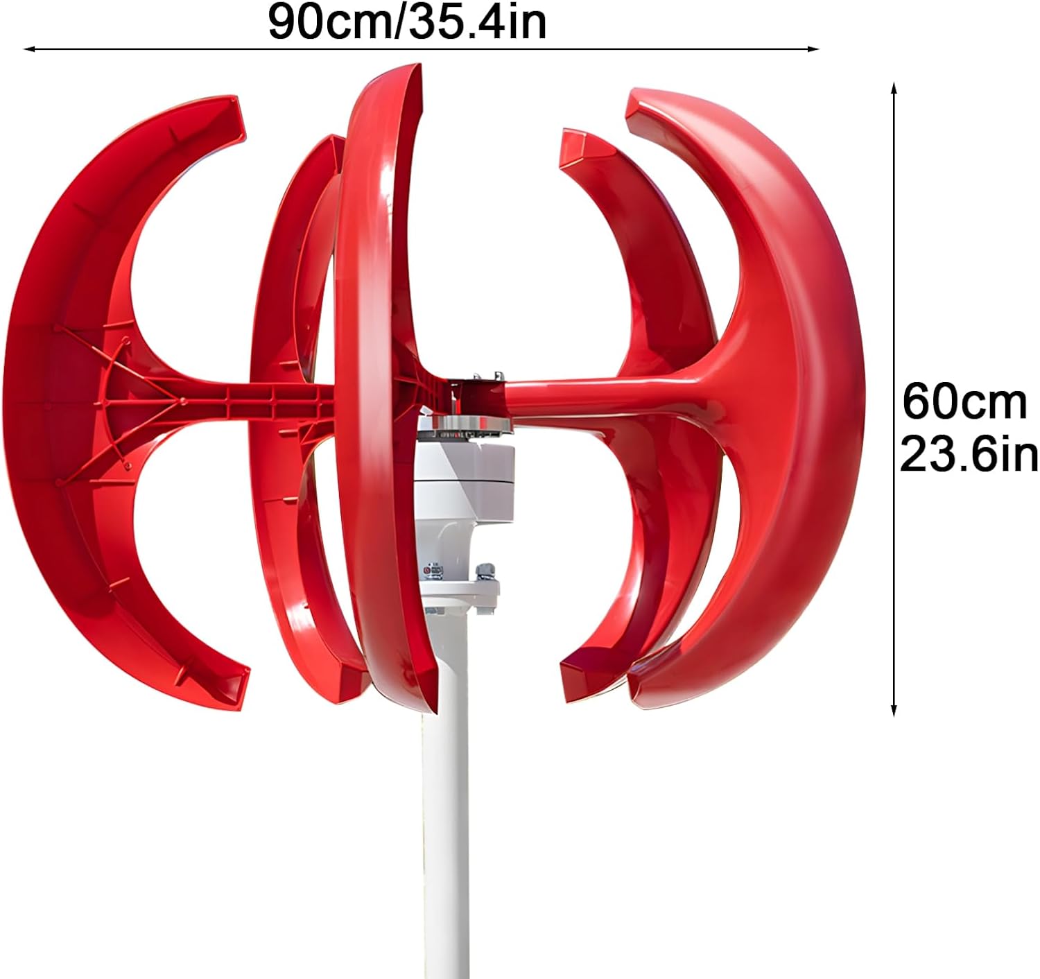 1000W Wind Turbine Generator 12V/24V, 5-Blade Vertical Axis Wind Power System, Electromagnetic Braking, Permanent Magnet Alternator, Off-Grid Renewable Energy Kit for Home, Streetlight Red