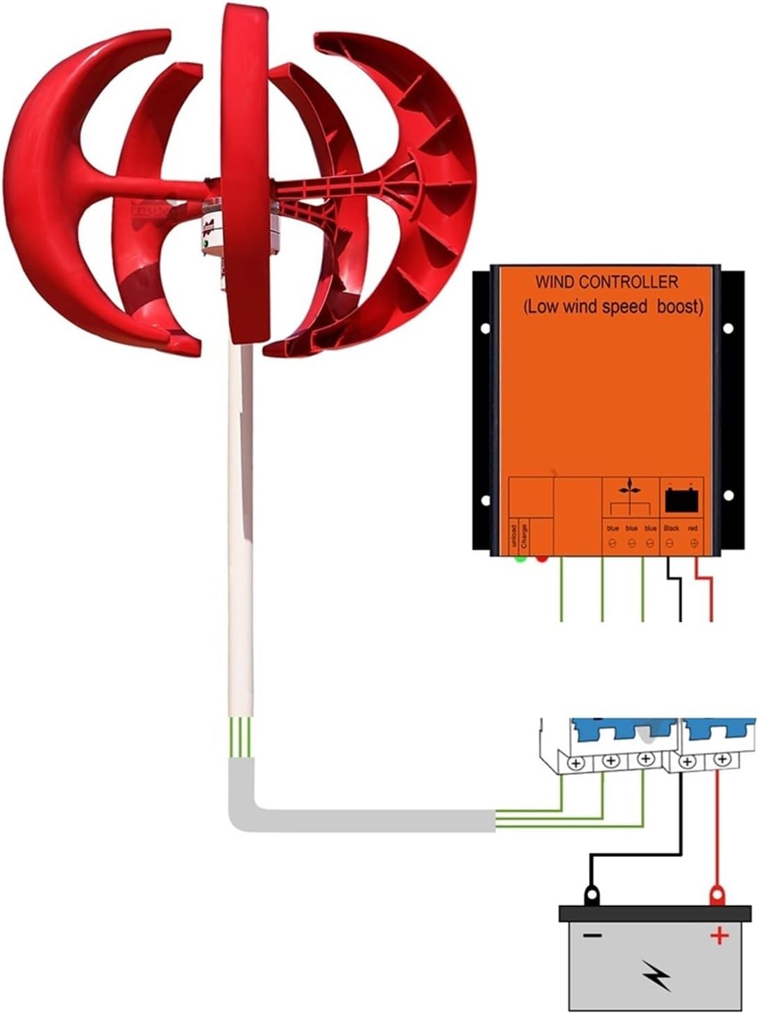 High Efficiency Wind Turbine Generator with Wind MPPT Controller 400W 12V 24V Household Small Vertical Lantern Wind Generator Low Starting Speed for Home(White,24V)