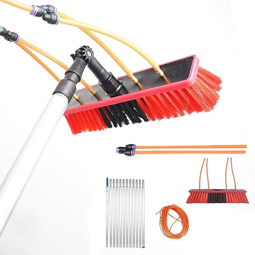 Solar Panel Cleaning Brush Extendable Pole Water Hose Fed Brush Window Cleaning Brush for Cleaning Solar Panel, Roof, Pool, RV,1200cm