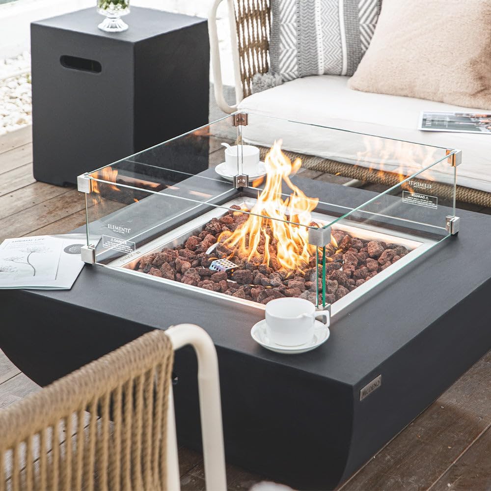 Modeno Outdoor Fire Table Aurora Concrete Natural Gas Firepit,Black