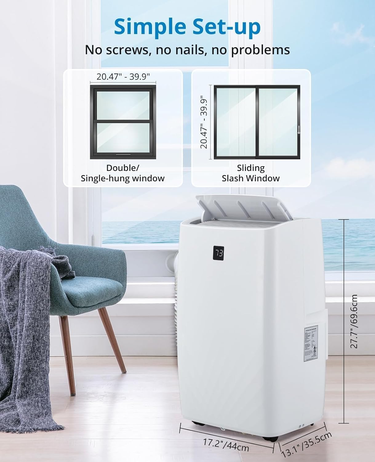 Acekool 14,000 BTUs Portable Air Conditioners, 3-in-1 Portable AC Unit Dehumidifier & Fan with Remote Control, Cools Room up to 750 sq.ft., Smart/Sleep Mode, 24H Timer, Air Conditioner for Room Indoor