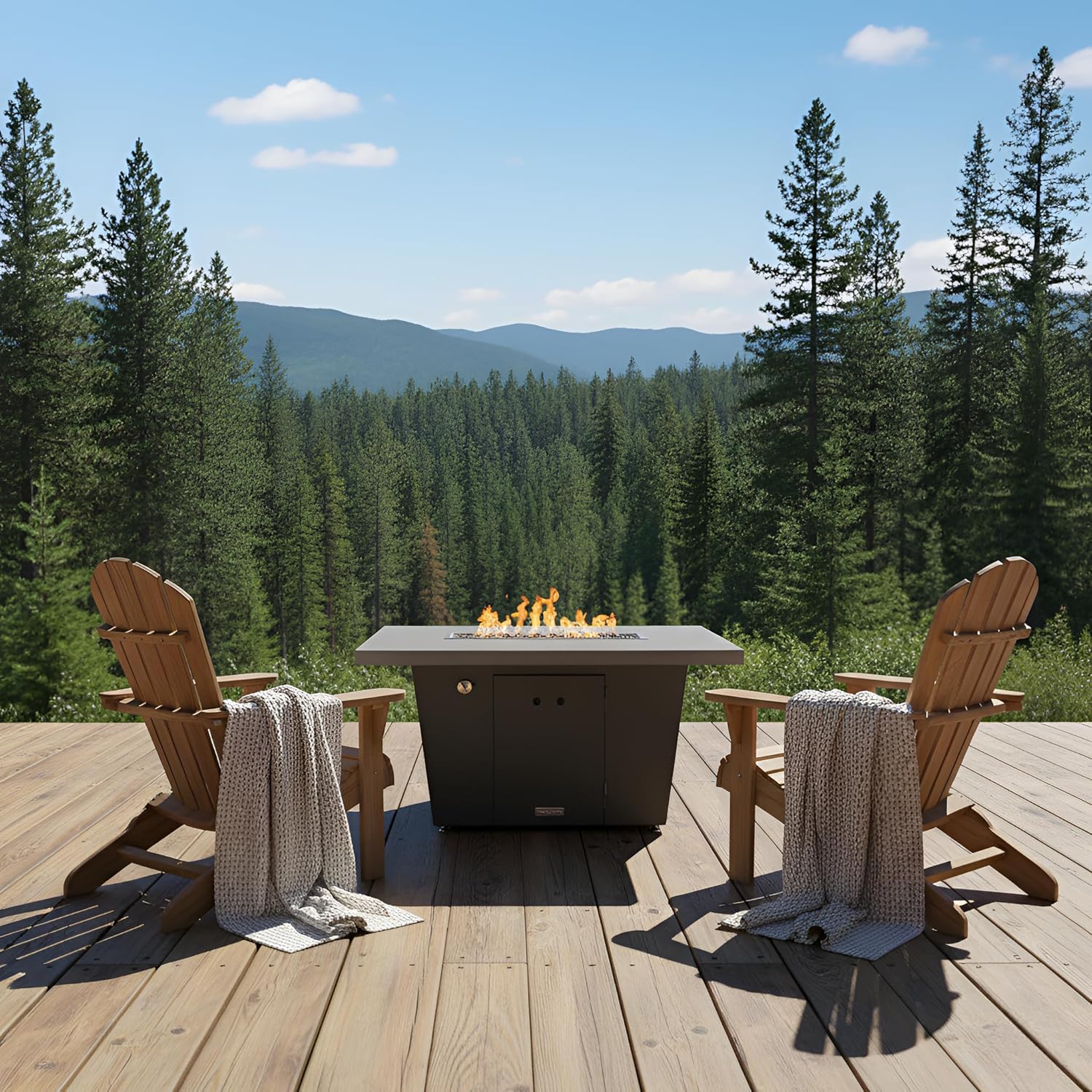 COOKE Palisades Rectangular Fire Pit Table - 52x36 - Chat Height - Natural Gas - Hilltop Grey Powdercoat Top with 3cm Edge - Grey Texture Powdercoat Base