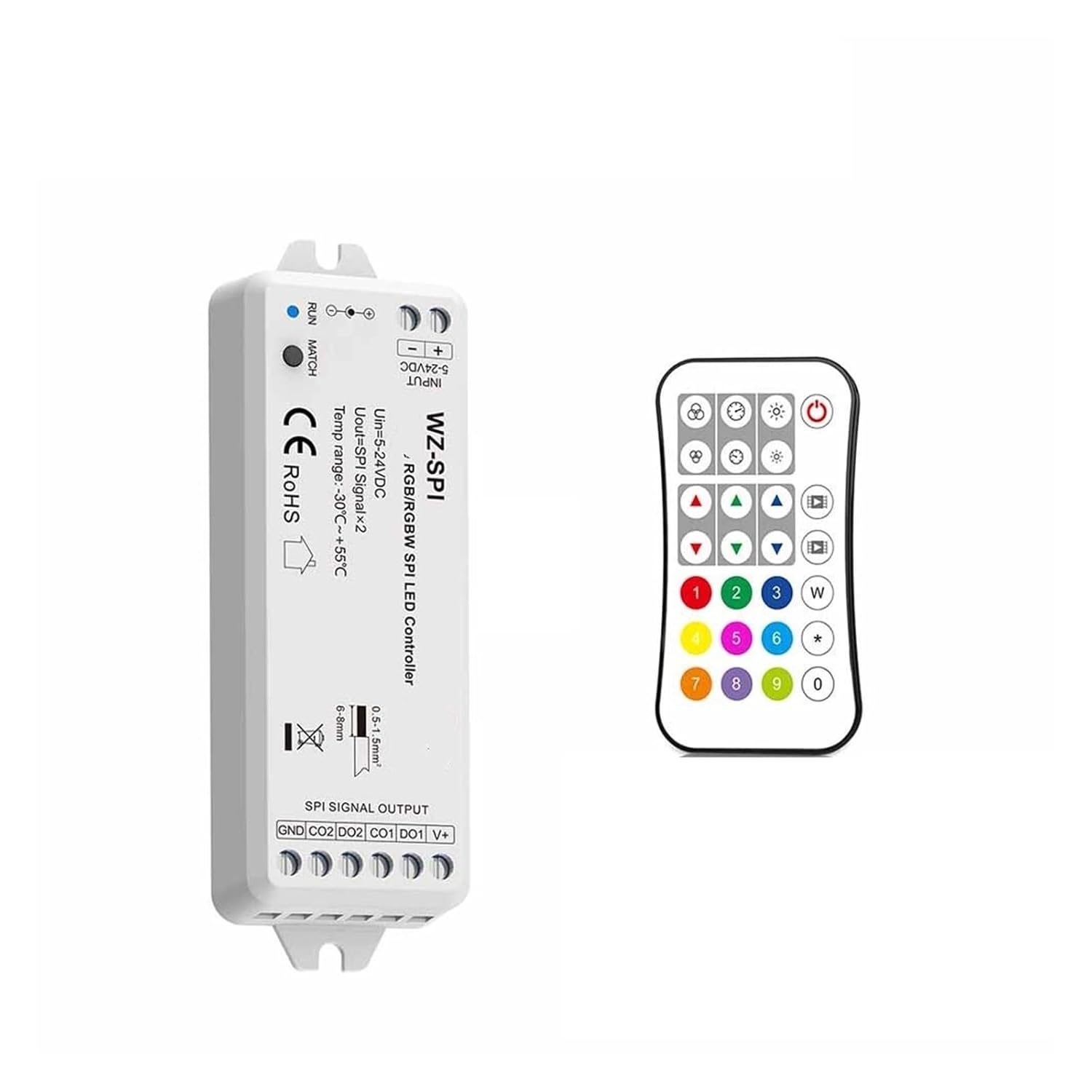 5-24VDC RGB/RGBW SPI LED Controller 49 Chips Addressable Dynamic with Remote Control(WZ-SPI with R9 Remot)