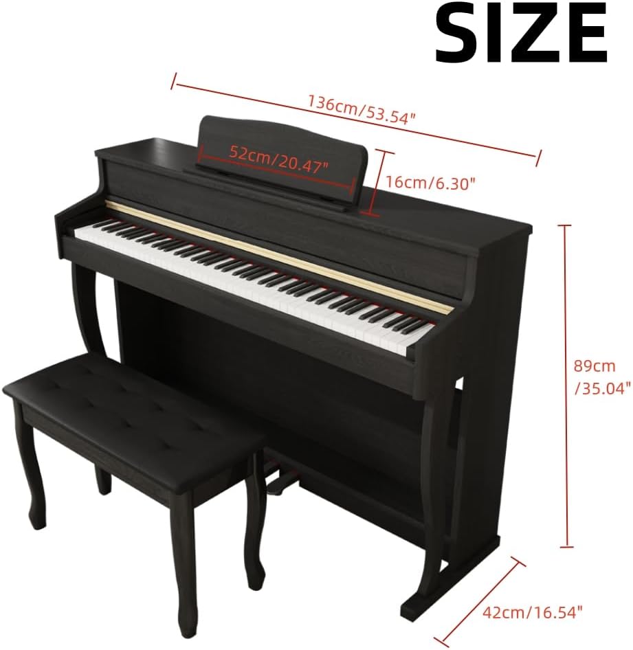 LANDTOM Upright 88-Key Hammer MIDI Home Electric Piano Grand Piano Sound Quality for Professional Performance Examination Without Bench (White)