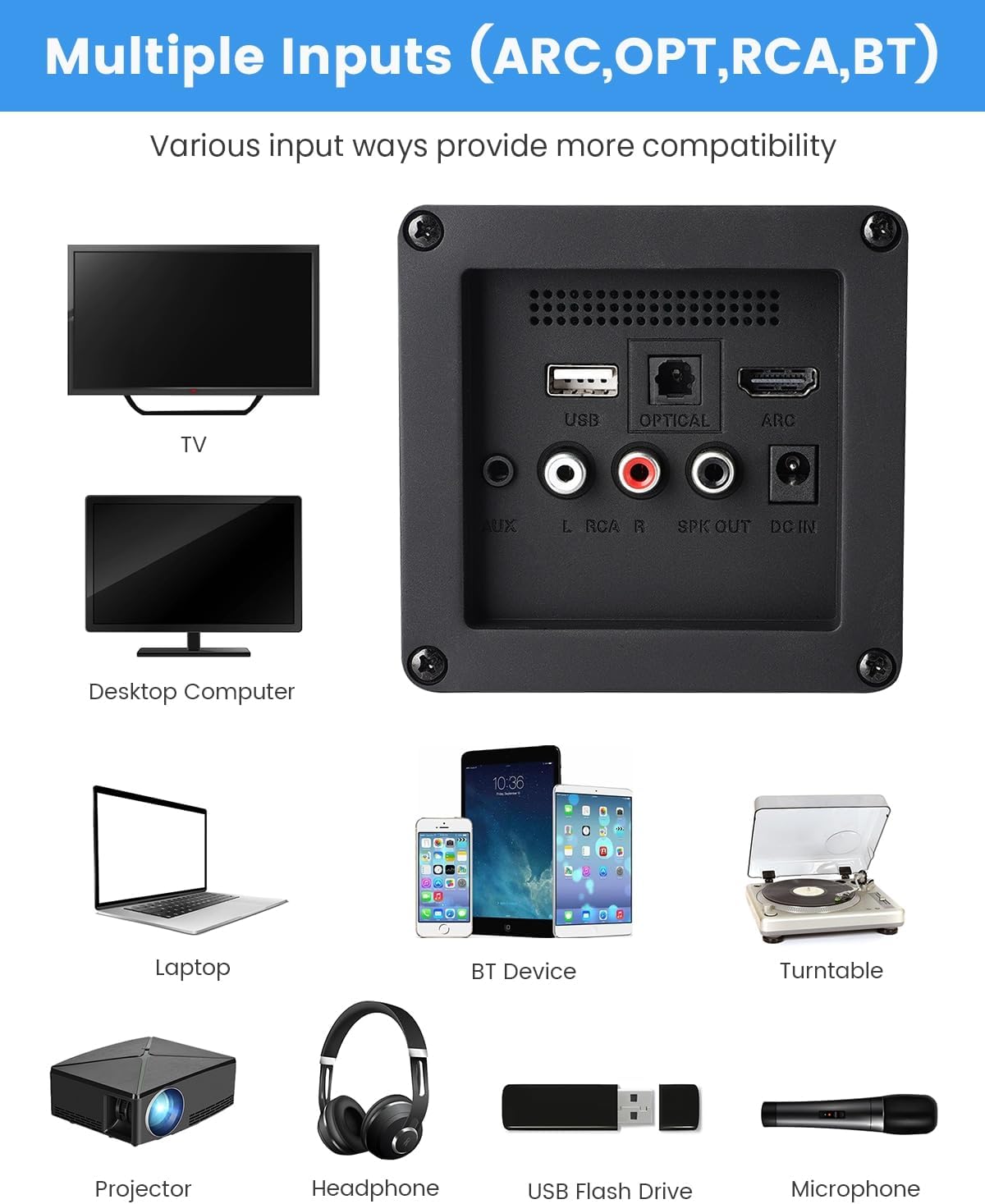 Powered Bookshelf Speakers Pair, 70W Surround Sound Home Stereo Speakers Wired Optical/ARC/RCA/AUX/BT Input Active Record Player Speakers with 4