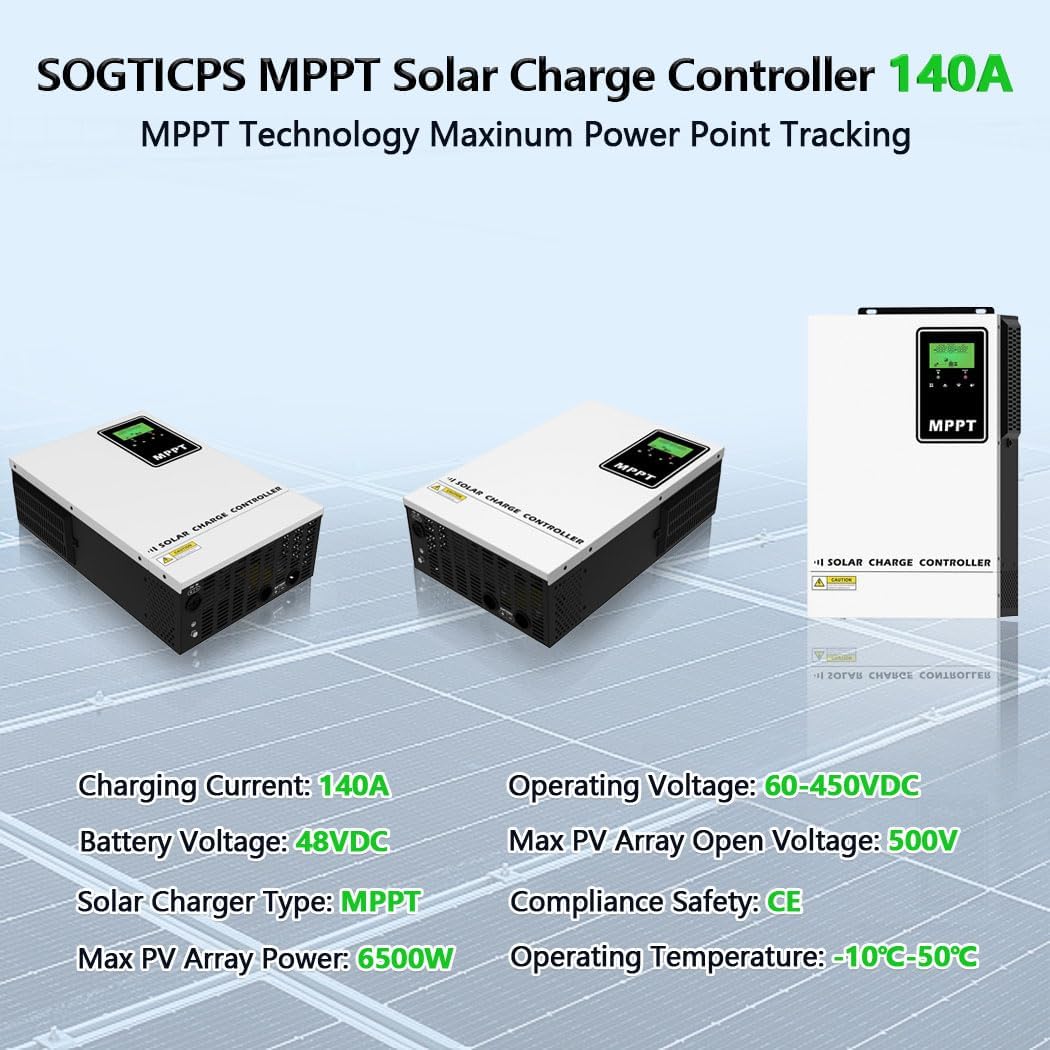 High-Efficiency 140A MPPT Solar Charge Controller 48V Battery Regulator, PV MAX 500V Input, for AGM Flooded Lithium Battery, 48V Energy Storage System, Off-Grid, Telecom, Backup Power