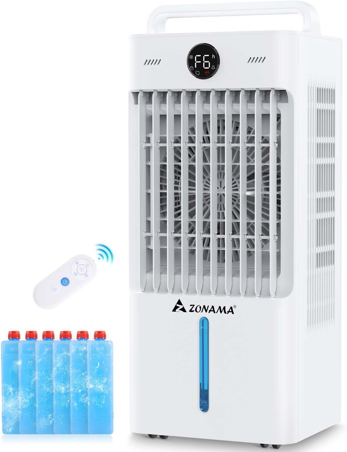 Swamp Cooler, 3-IN-1 Evaporative Air Cooler with Display & Remote, Windowless Portable Air Conditioners with Ice Cooling, 12H Timer, 6 Speeds, 60° Oscillation, Air Cooler Fan for Home Office