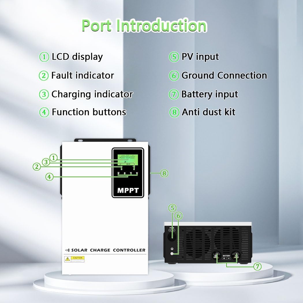 MPPT 140A Solar Charge Controller 48V Battery Regulator High Voltage Input PV MAX 500V with LCD for 48V Energy Storage Battery Chargers AMG,Flooded,LI,User