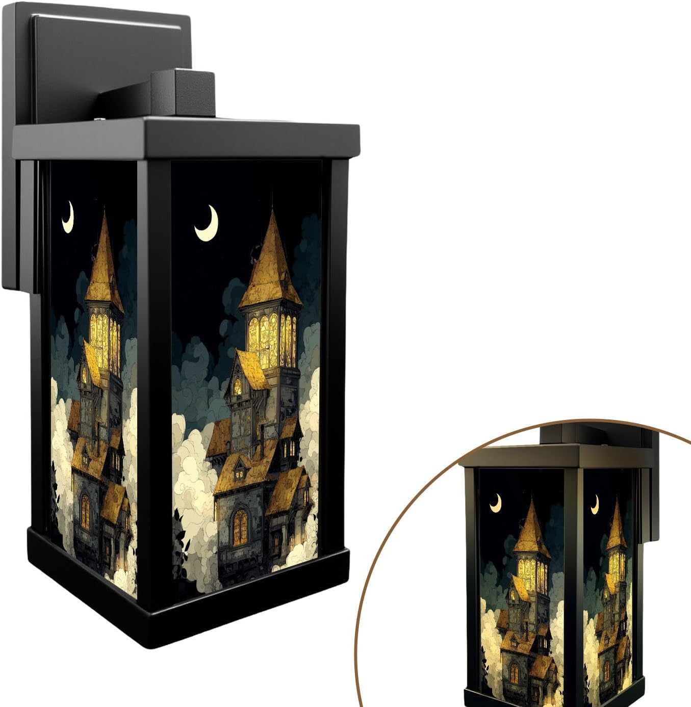 Outdoor Wall Lights Gothic Castle Candle Holder Stained Glass Design Exterior Waterproof Wall Mount Sconce 13