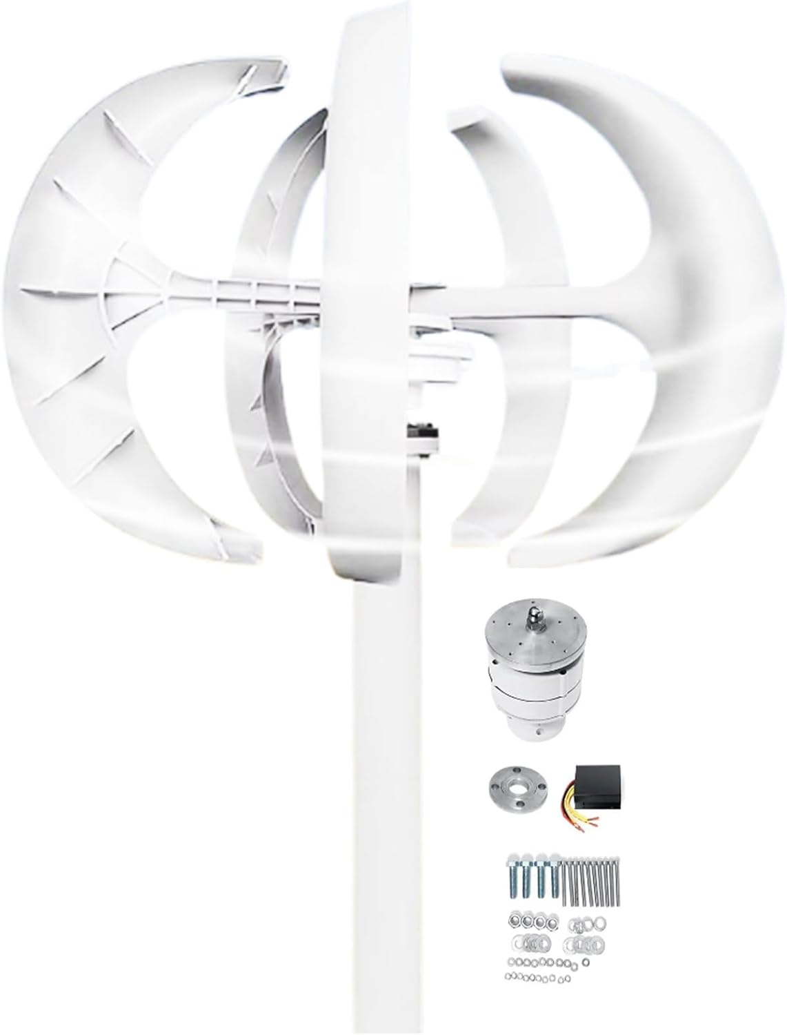 1500W Vertical Lantern Wind Turbine,12V 24V 48V Low-Speed Permanent Magnet Generator 5 Blades W/Controller Wind Turbine Suitable for Wind and Solar Power Generation(White)