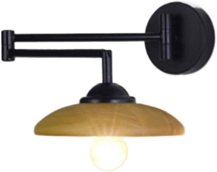 Vintage Wood Wall Sconce, Swing Arm Wall Lamp - E27 Socket, Nordic Vintage Wall Lighting Fixtures for Bedroom Bedside Study Room Living Room Office, Creative Long Arm Wall Light