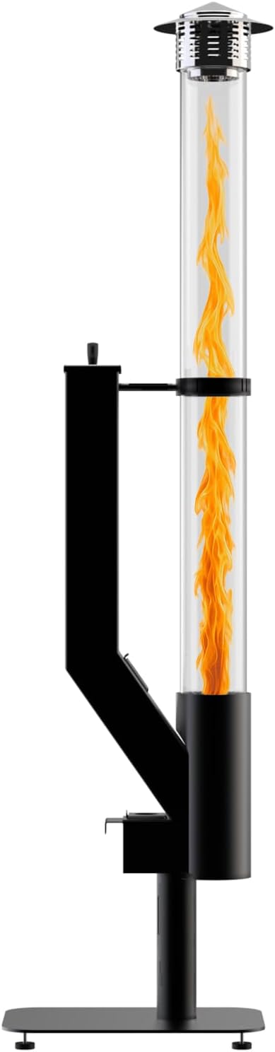Smokeless Outdoor Pellet Fire Pit – Spiral Swirling Flame Column with Glass Tube, Creates Cozy Patio & Garden Ambience, Great for Backyard & Camping