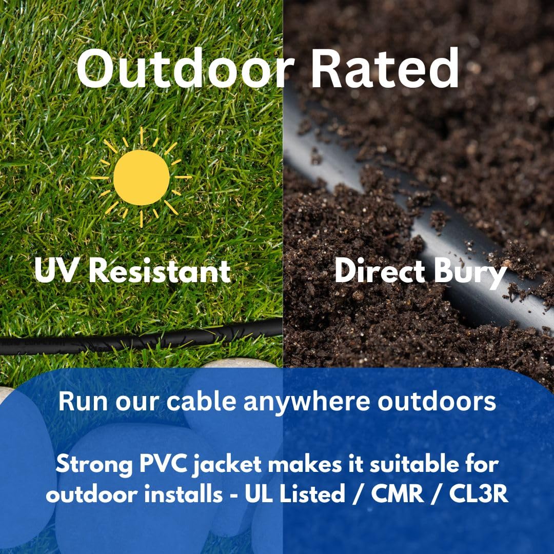 Elite 16/2 Speaker, 16AWG/2-Conductor, UL Listed, CMR/CL3R, (Riser/in-Wall & Outdoor/In-Ground (Direct Burial)- 100% Oxygen Free Pure Bare Copper (OFC), 500ft Bulk Cable (65 Strands) Black