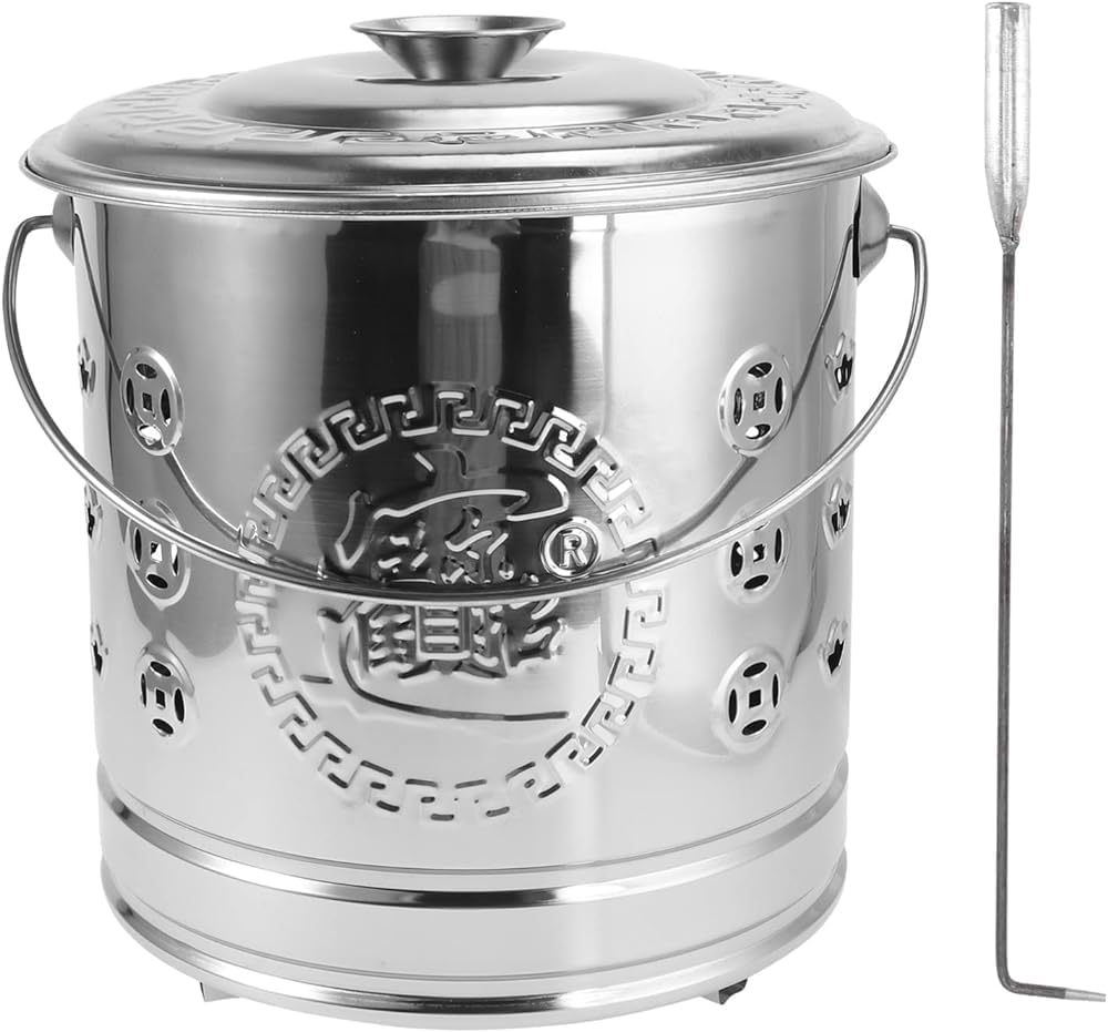 Metal Burn Barrels for Outside, Yard Waste Incinerator + Lid and Handle, Portable Backyard Outdoor Bonfire Fire Pit for Paper Leaf Trash Wood