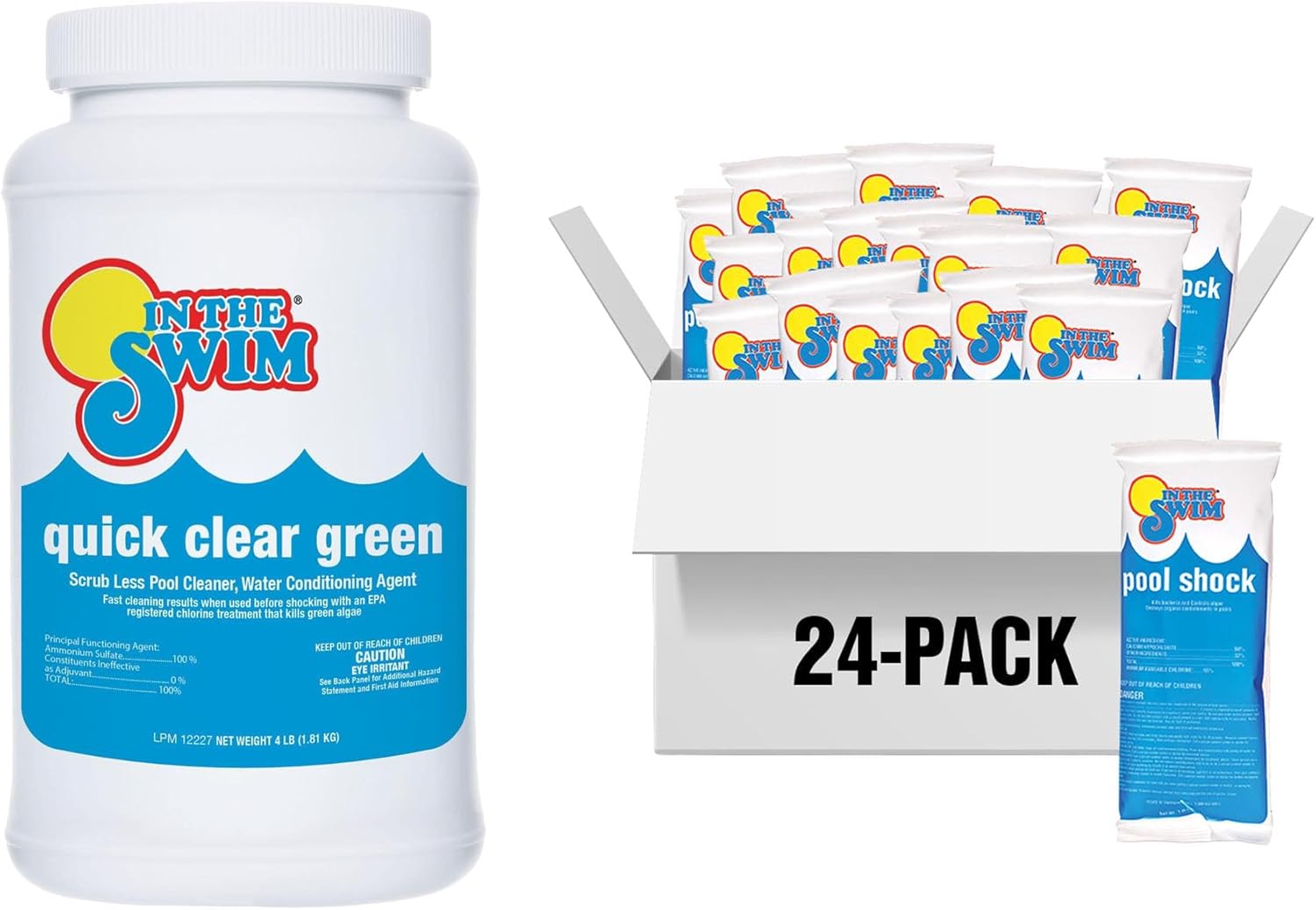 In The Swim Green Pool Recovery Bundle – Quick Clear Green 4 Pound & Cal-Hypo Shock 24 Pound – Treats Green Algae, Clears Cloudy Water, Restores Sparkling Blue Pool