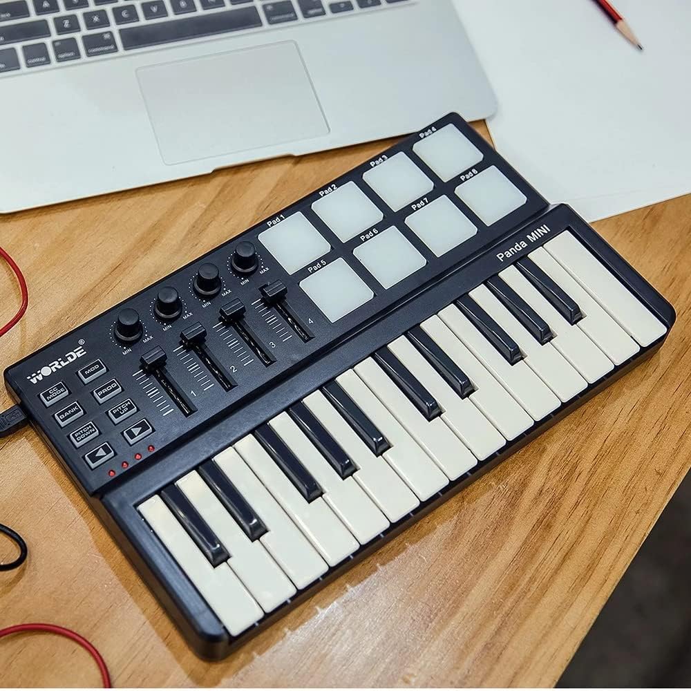 MIDI Controller, Portable Mini 25-Key USB Keyboard and Drum Pad MIDI Controller