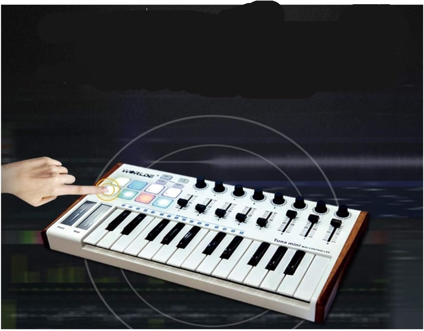 25-Key MIDI Keyboard Controller with Velocity-Sensitive Keys & Customizable Pads, Portable Music Production Tool Applicable to Ableton FL Studio Logic Pro