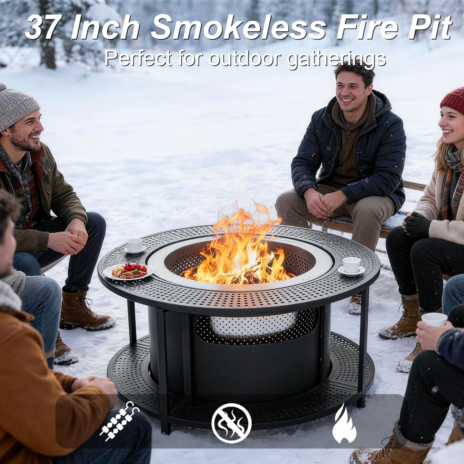 ALAULM 37 Inch Smokeless Fire Pit Tabletop, Stainless Steel Wood Burning Firepit for Outdoor Patio, Includes Weather-Resistant Cover