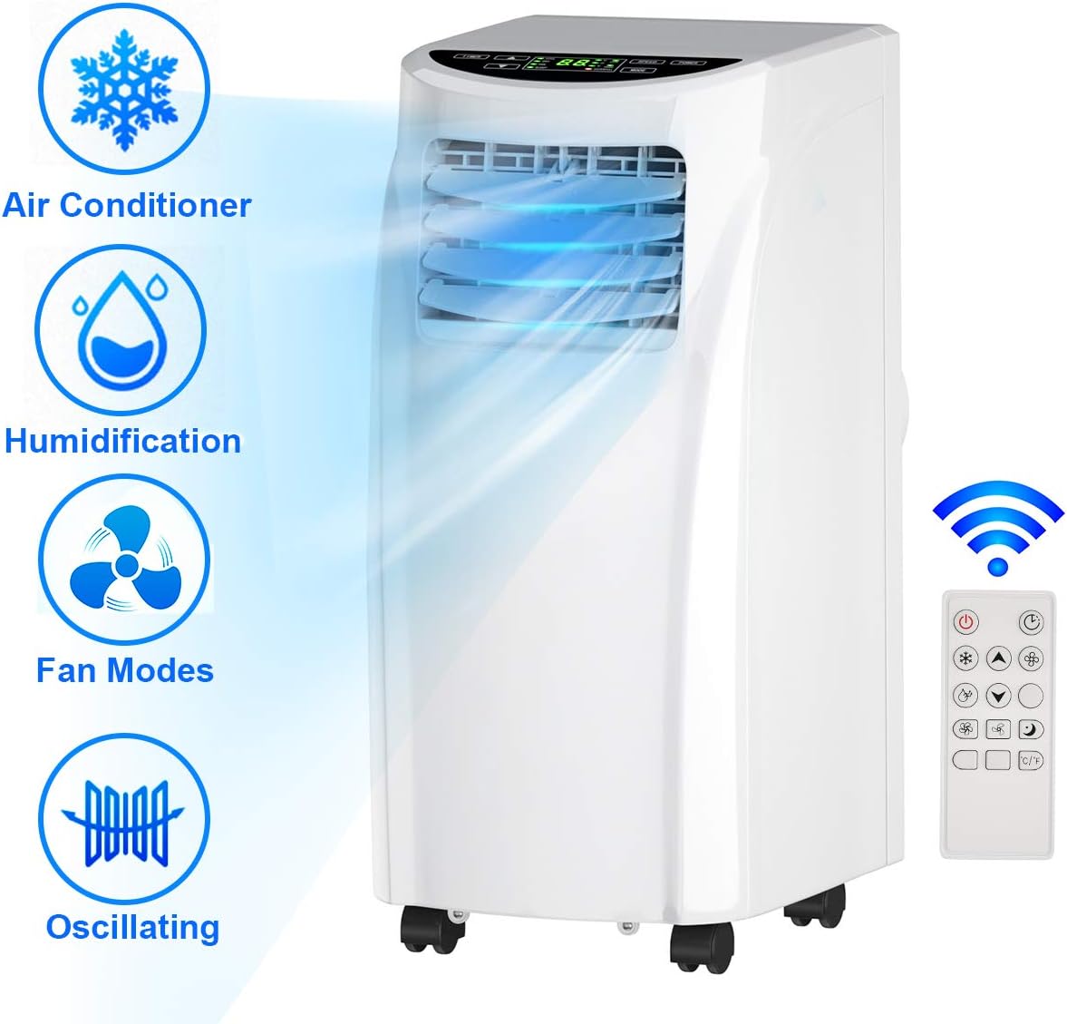 8000BTU Portable Air Conditioner, 3-IN-1 Easy cool Floor AC Unit with Dehumidifier, Remote Control, Complete Window Mount & Exhaust Kit, Air Conditioner for Office, Dorms, Living Room
