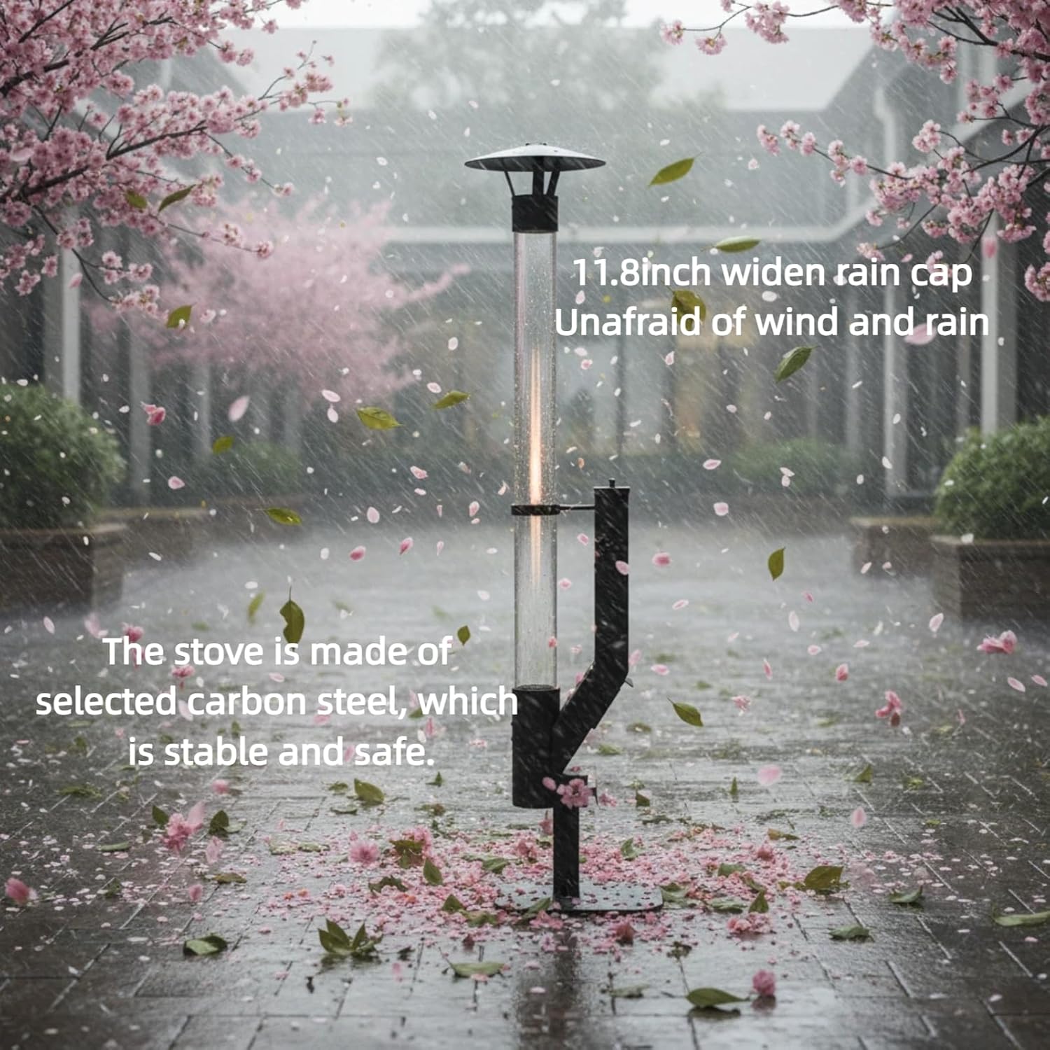 Wood Pellet Patio Heater with Spiral Swirling Flame Glass Tube, Anti-Tip Steel Base, Outdoor Fire Pit for Patio Garden Backyard, Stylish Design for Outdoor Heating & Ambiance (Black, Large)