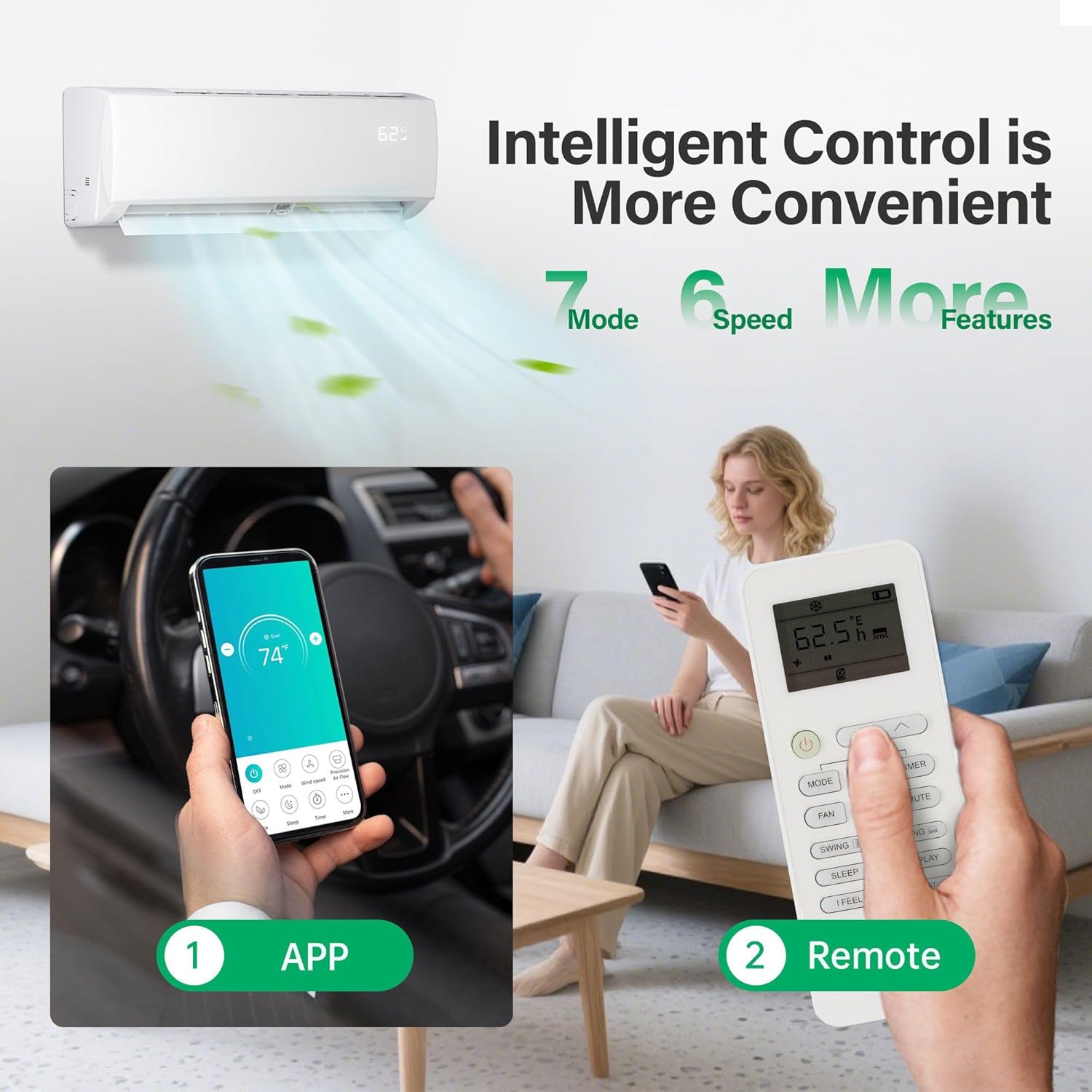 HUMSURE 12000 BTU Mini Split Air Conditioner & Heater, Wifi Enabled 115V Energy Saving Wall Mounted Inverter Ductless AC Unit Cools up to 750 Sq. Ft, Heat Pump & Installation Kit