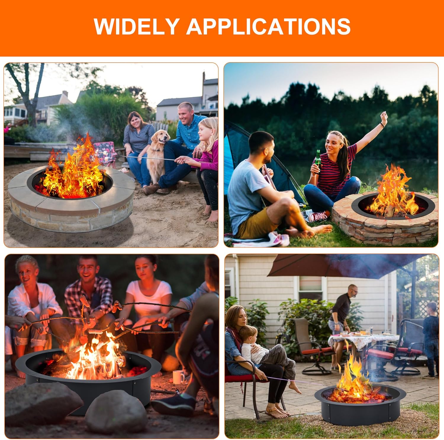 Fire Pit Ring, 45-Inch Outer/39-Inch Inner Diameter, Heavy Duty Metal Steel Round Firepit Rim Insert for DIY Fire Pits, Outdoor Above or In-Ground, Camping Garden Patio Backyard