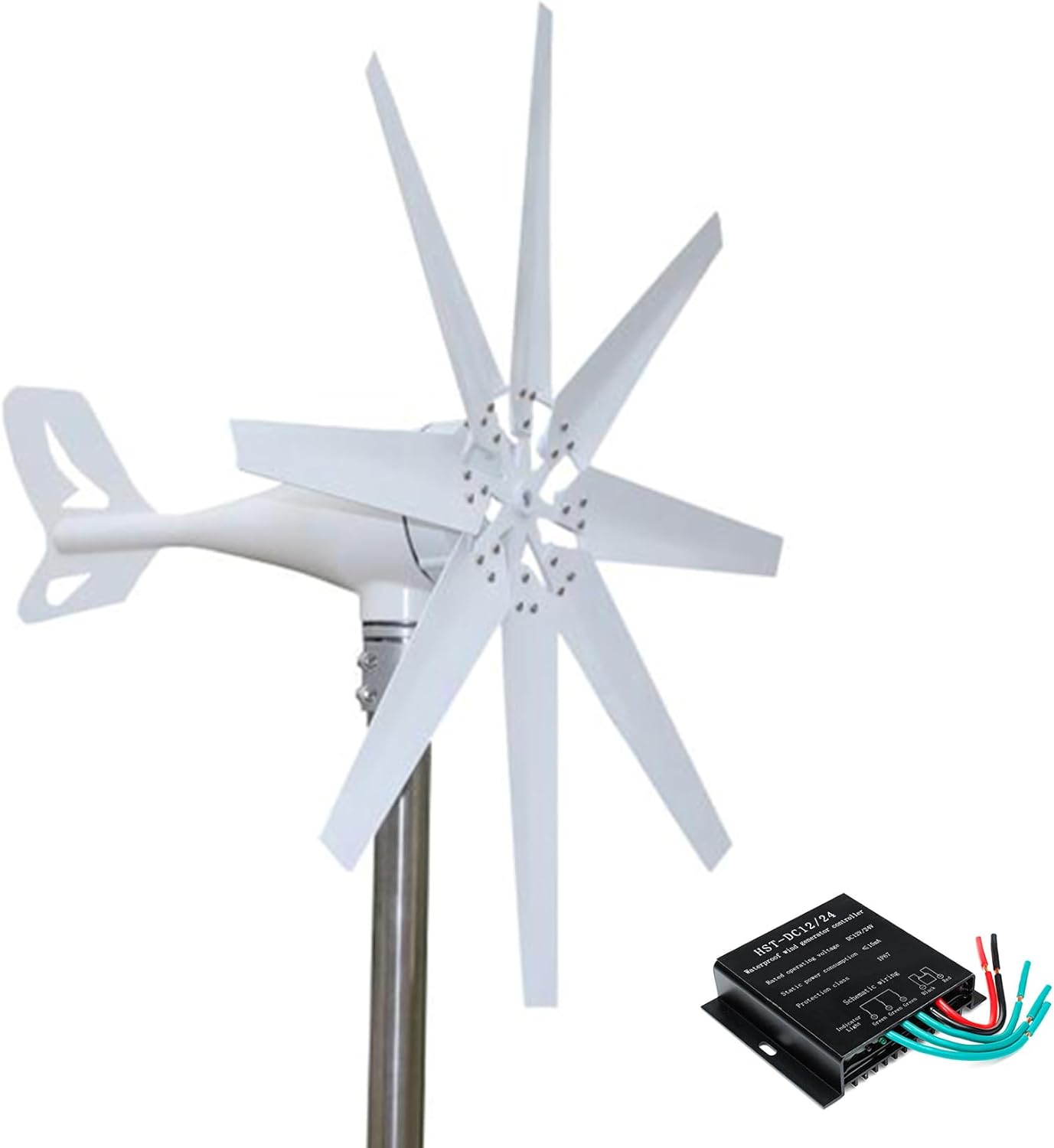 3000W 12V 24V 48V 220V Horizontal Wind Turbine Generator,Low Start-Up Wind Speed with Controller, for Home Street Lamps (White)