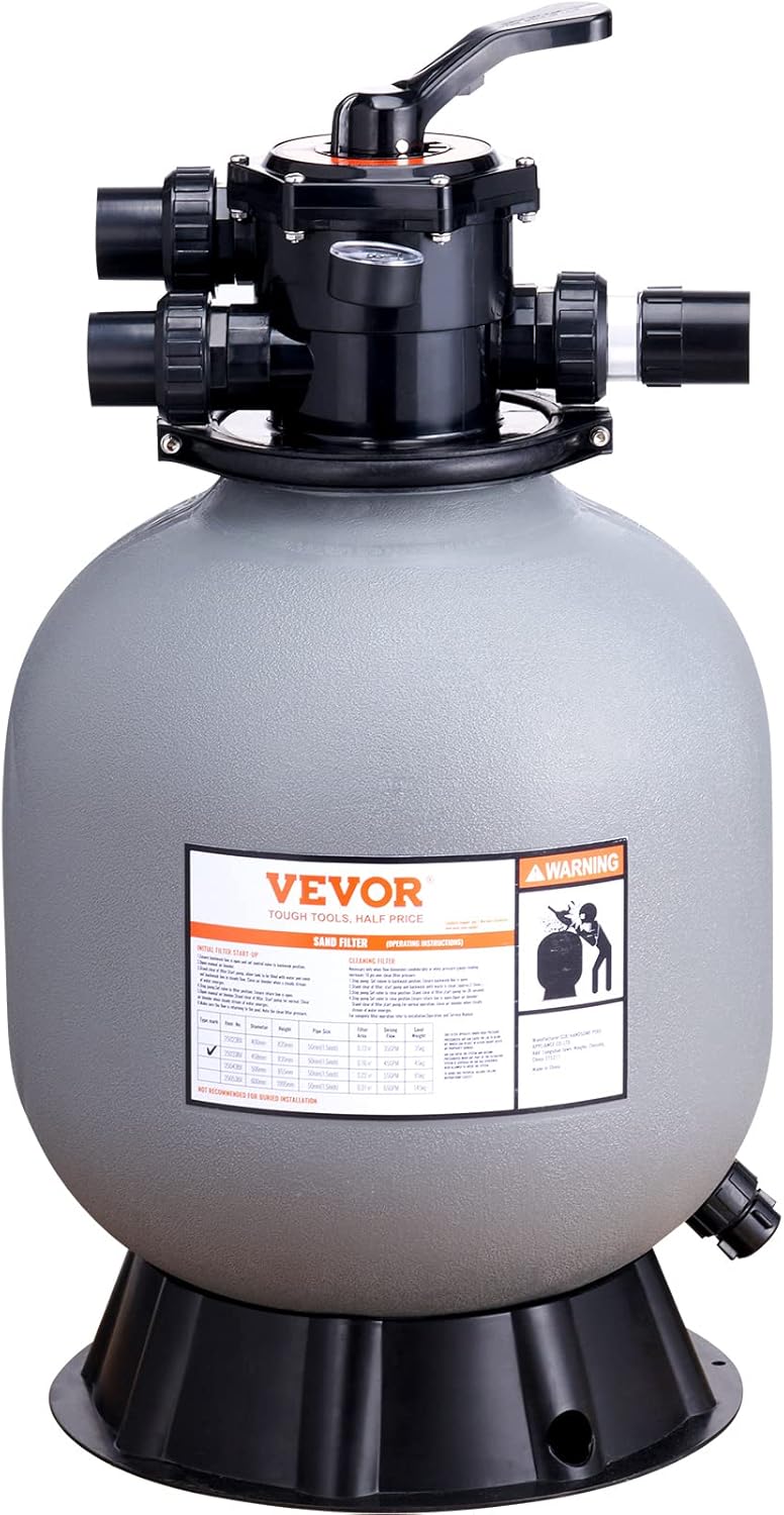 VEVOR Sand Filter, 19-inch, Up to 45 GPM Flow Rate, Above Inground Swimming Pool Sand Filter System with 7-Way Multi-Port Valve, Filter, Backwash, Rinse, Recirculate, Waste, Winter, Closed Functions