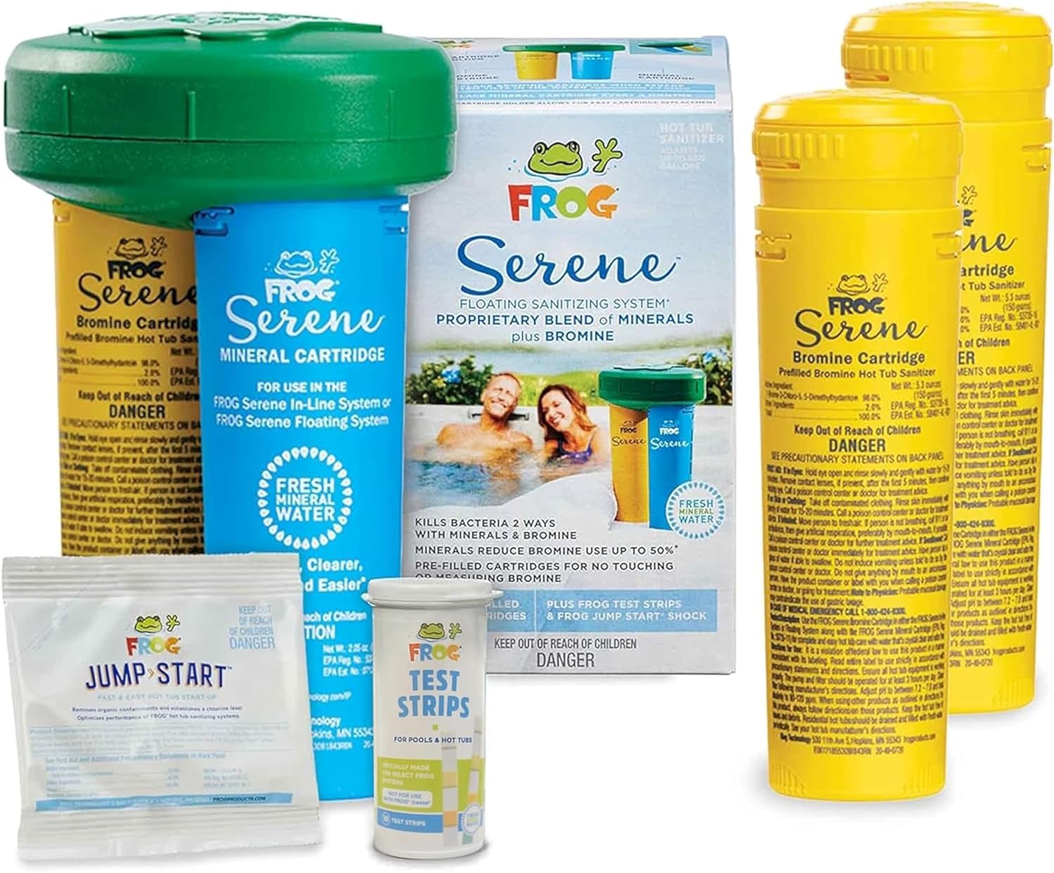 FROG Serene Floating System for Hot Tubs - Quick & Easy Prefilled Hot Tub Sanitizer - Hot Tub Maintenance System with Sanitizing Minerals & Bromine - 3 Month Bundle