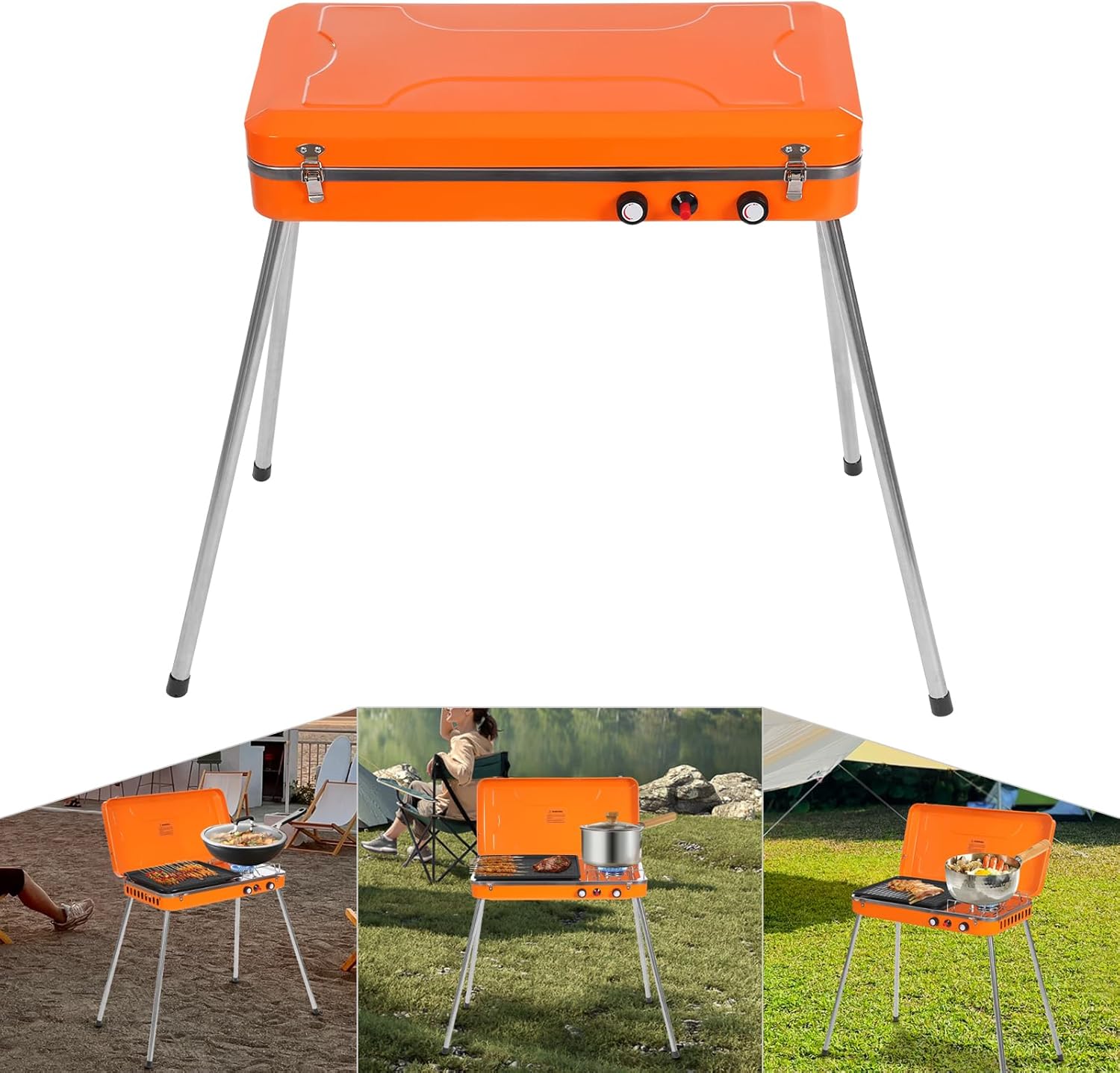 Gas Camping Stove, 2-Burner Portable Propane Grill 2 * 5860BTU Adjustable Firepower Portable Outdoor Grill Stove for Party, Picnics, parties, or camping