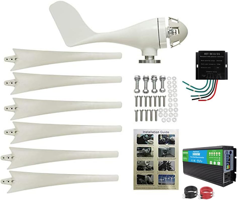 Low Noise 3000W Portable Vertical Wind Power Turbine Generator Kit, 12V-220V Free Energy Extreme Temperatures Work from -40°C to 80°C(with Controller)