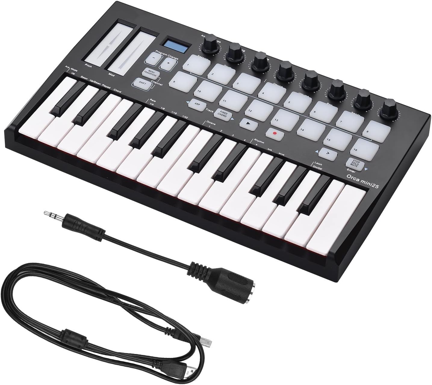 Keyboard Piano 25 MIDI Keyboard Controller 25-Key USB MIDI Controller Keyboard with 16 RGB Backlit Trigger Pads 8 Control Knobs