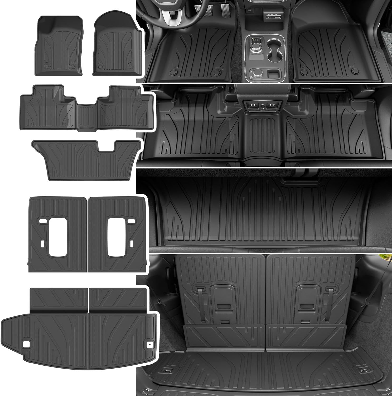 powoq Floor Mat Compatible with 2016-2026 Dodge Durango 7 Seats Trunk Liner 3rd Backrest Mat Replacement for 2016-2026 Dodge Durango Accessories (Trunk Mat+3rd Backrest Mat+7 Seats Floor Mat)