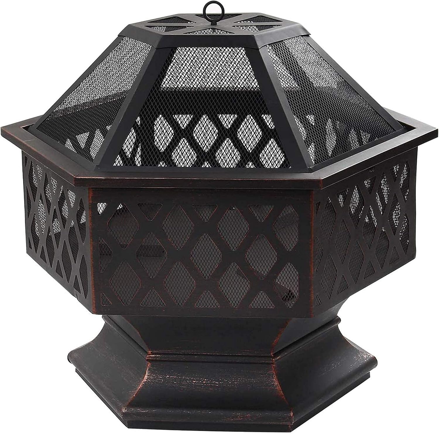 Steel Hexagonal Fire Pit, Fire Bowl for Garden and Patio, Outdoor Garden Fire Pit with Mesh Cover