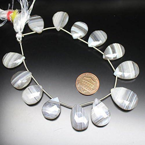 13 inch natural beads strand of 18mm faceted drop banded bi color chalcedony gemstone beads for DIY jewelry - necklace, bracelet, earring, ring.