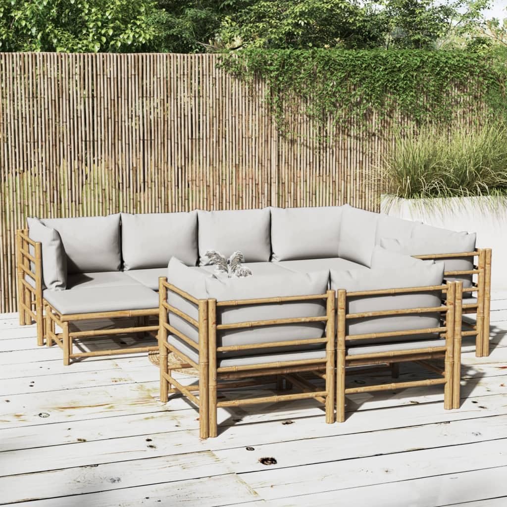 10 Piece Patio Lounge Set with Light Gray Cushions Bamboo,Elegant Bamboo Patio Lounge Set: Durable and Comfortable Outdoor Furniture Patio Furniture Sets, Outdoor Furniture Sets