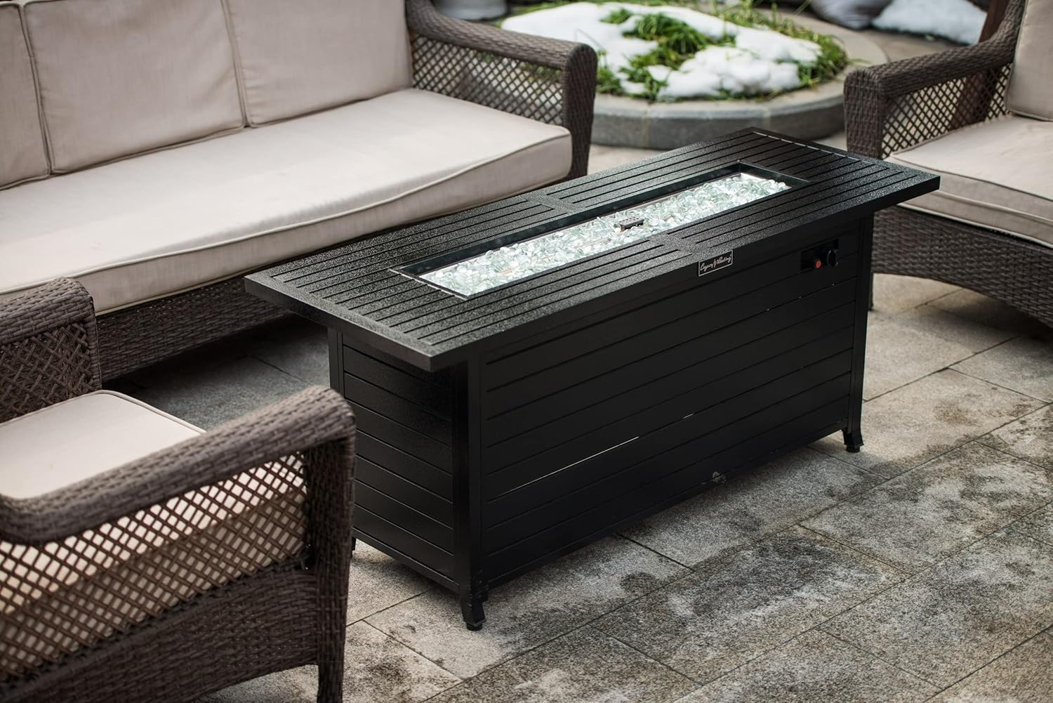 57in Hammered Black Outdoor Propane Fire Pit Table – 50,000 Btu Rectangular Fireplace with Lid, Fire Glass, Etl Certified for Backyard, Deck, Patio (1 Doors)