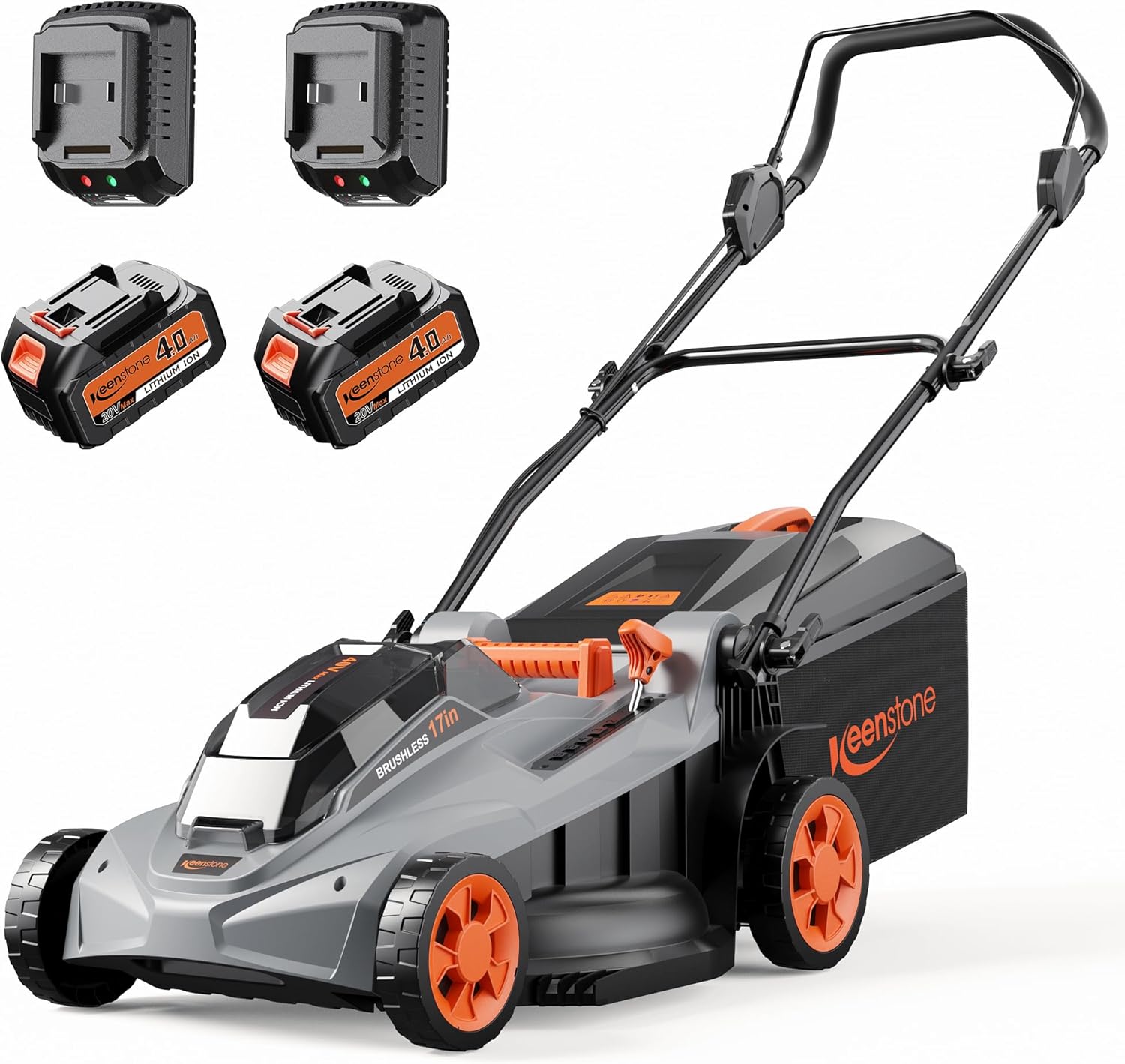 Keenstone Electric Lawn Mower Cordless, 17.1 Inch 40V Upgraded Direct Drive Brushless Motor, 10.5 Gal Collection Bag, 6 Position Height Adjustment, Battery Push Lawn Mower for Yard & Wet Grass