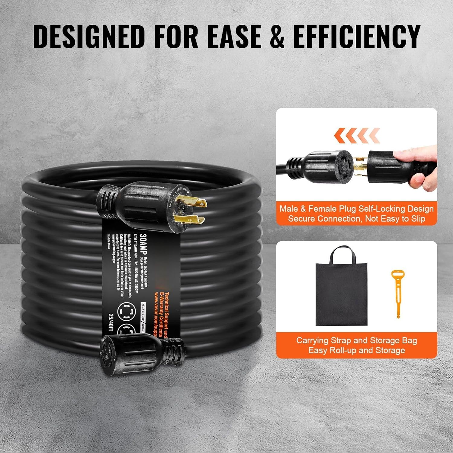 30 Amp Generator Cord and Power Inlet Box Kit, 25 FT, NEMA L14-30P/L14-30R STW 10 AWG Generator Power Extension Cord with Twist Lock Connector, Pre-Drilled Inlet Box for RV Outdoor, ETL Listed