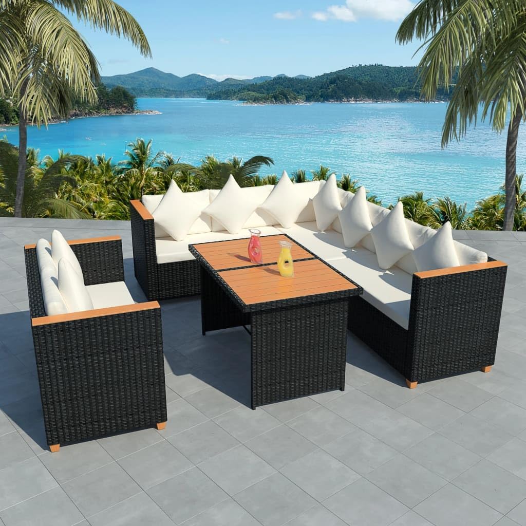 Furniture Sets 5 Piece Patio Lounge Set with Cushions Poly Rattan Black,Exceptional Rattan Dining Set for Outdoor Comfort and Style Garden Conversation Sets