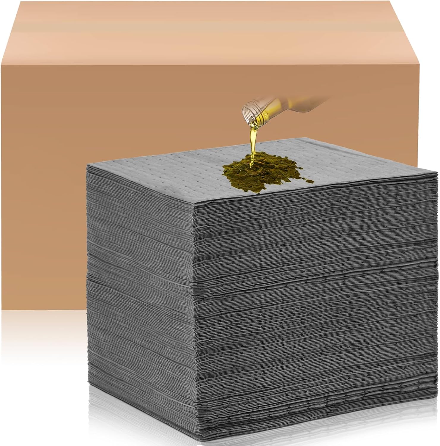 Hoolerry Oil Absorbent Pads Weight Dimpled Pad Garage Accessories Water Absorbent Mat Oil Spill Mat for Absorbing Protecting Home Garage Basement(9.8 x 13 Inch,Gray,1000 Pcs)