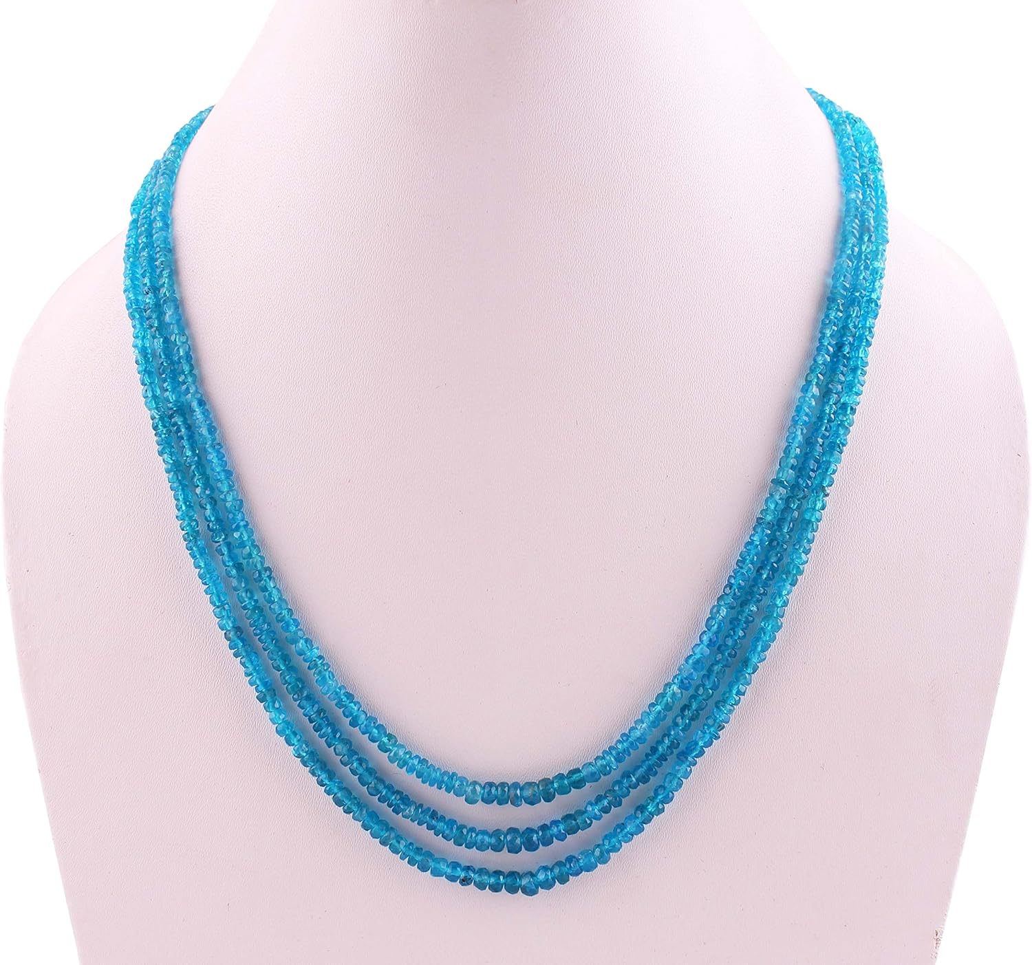 Neerupam Collection 122 Carat Natural Apatite Rondelle Shape Beads Three String Tassel Sarafa Nacklace for Women