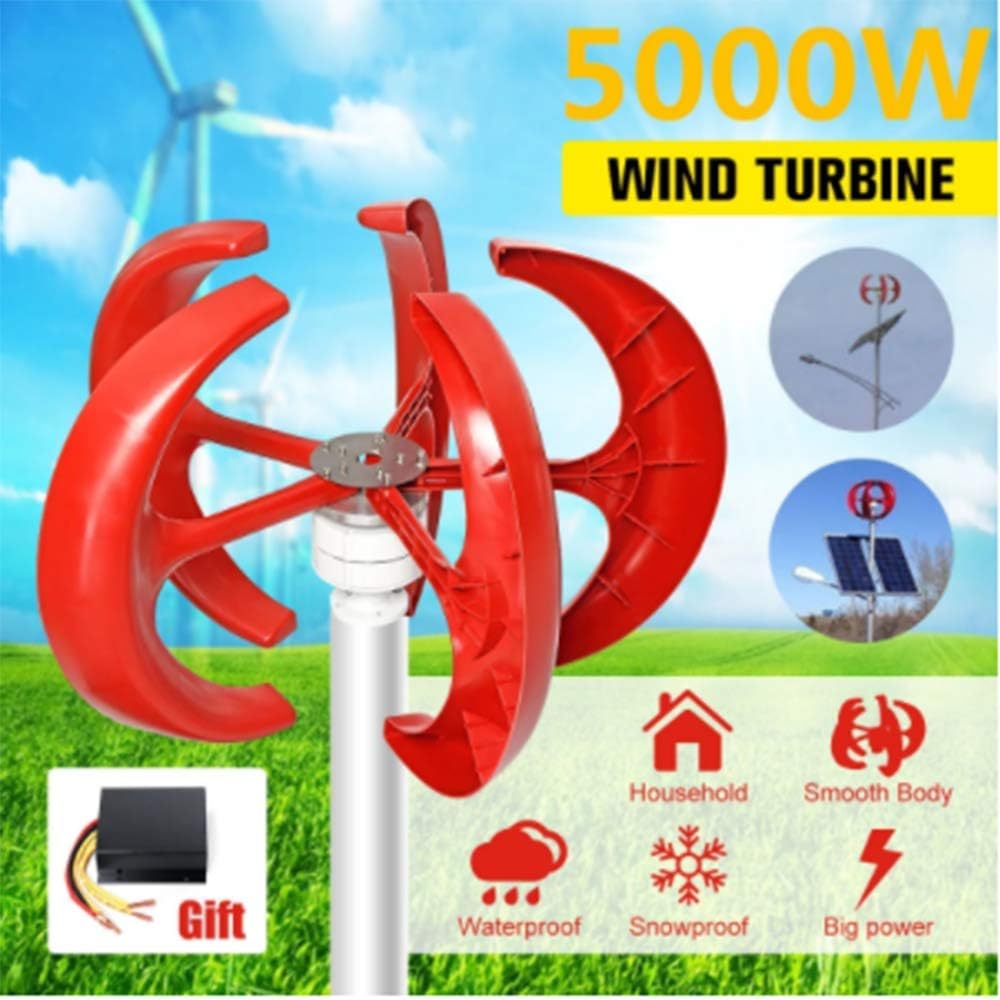 5000W AC 12V 24V Wind Turbines Generator Lantern 5 Blades Motor Kit Vertical Axi for Home Hybrids Streetlight Electromagnetic,12v