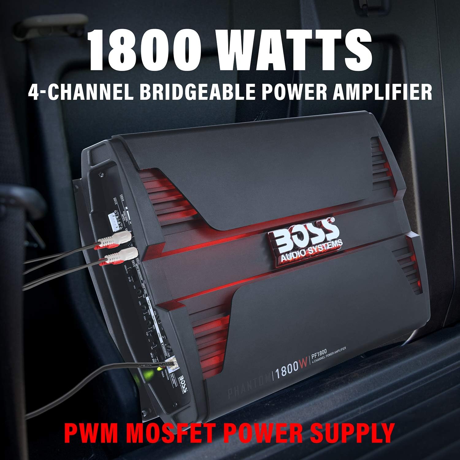 BOSS Audio Systems PF1800 4 Channel Car Amplifier - 1800 Watts, Full Range, Class A-B, 2-4 Ohm Stable, Mosfet Power Supply, Bridgeable