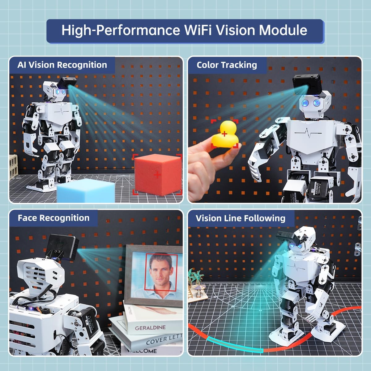 AI Vision & Voice Interaction Robot for Arduino Scratch Python Starter Programming 17DOF Humanoid Robot STEM Project Education Voice Command Walking Dancing Kicking Self-Stand Up, Tonybot Standard kit