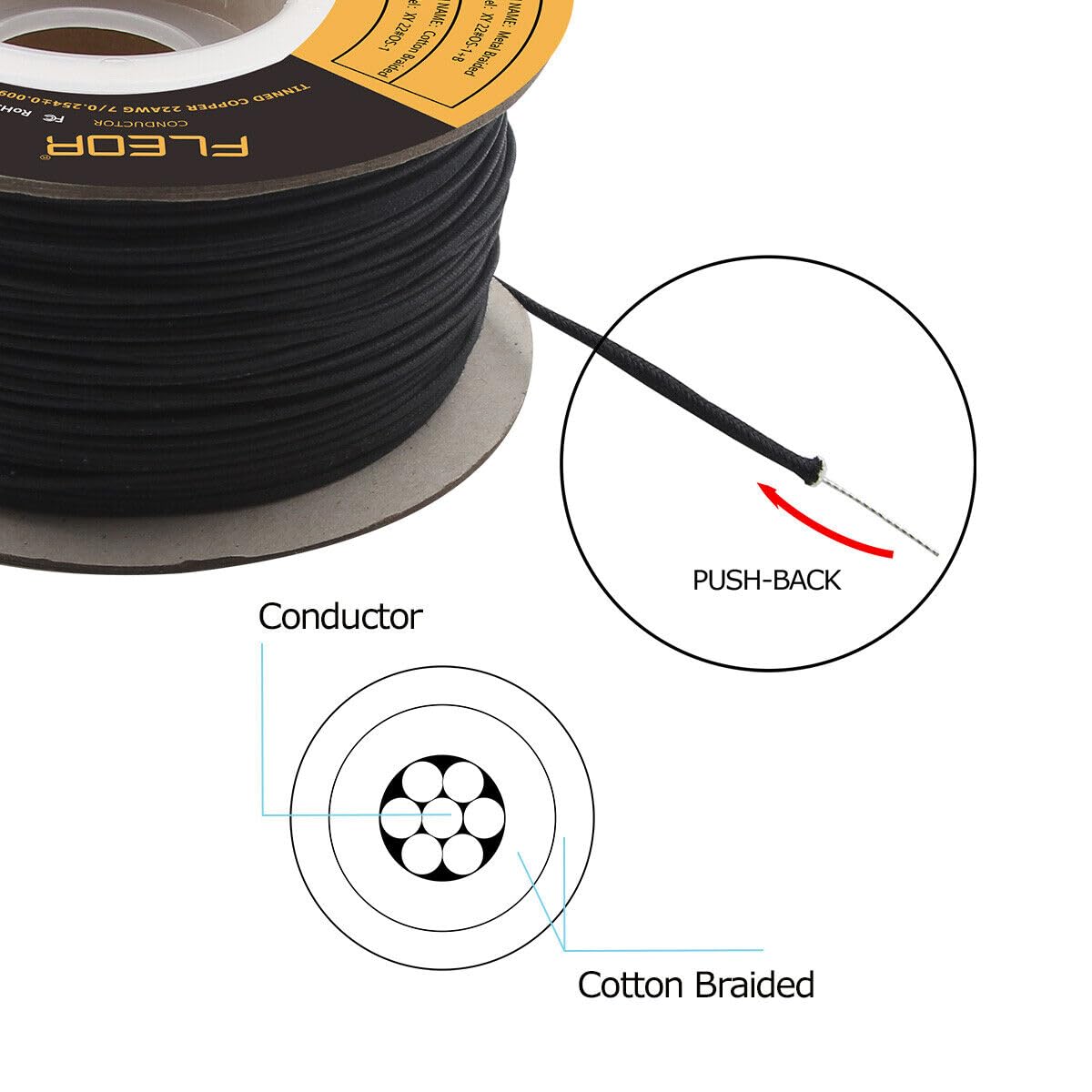 200m Vintage Cloth Braided Push Back Wire 22AWG for Guitar Amp Wg Projects