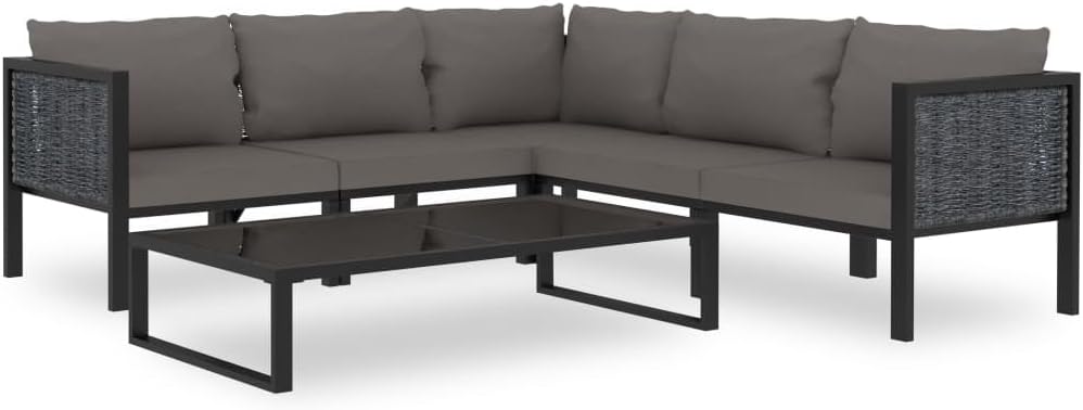 6 Piece Patio Lounge Set with Cushions Poly Rattan,Elegant Poly Rattan Lounge Set: A Comfortable, for Your Outdoor Space Patio Furniture, Outdoor Furniture Sets